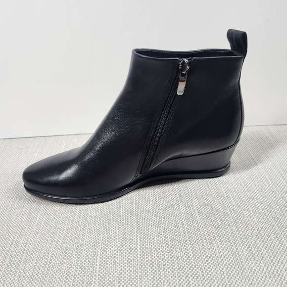 Ecco shape 45 size 38 black wedge boot  ankle inner zipper leather Danish design - Picture 4 of 13